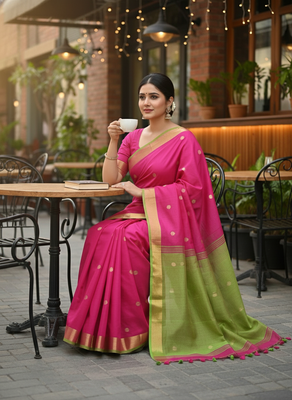 Pink bengali khadi cotton saree for women 4
