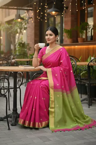 Pink bengali khadi cotton saree for women
