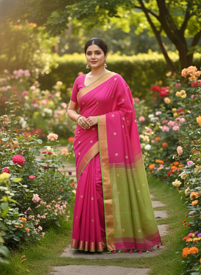 Pink bengali khadi cotton saree for women 5