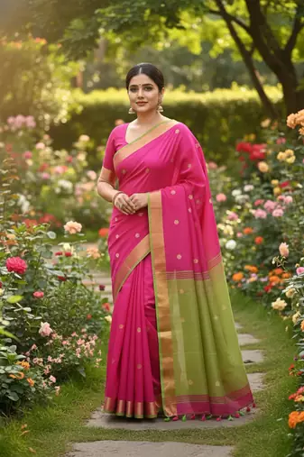 Pink bengali khadi cotton saree for women