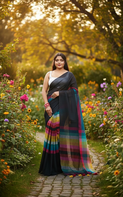 Black bengali khadi cotton saree for women 1