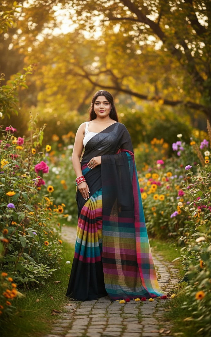 Black bengali khadi cotyton saree stylish for women