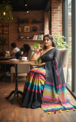 Black bengali khadi cotton saree for women 2
