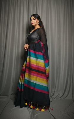 Black bengali khadi cotton saree for women 3