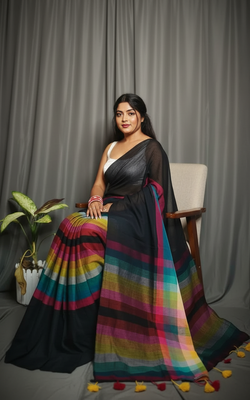 Black bengali khadi cotton saree for women 4
