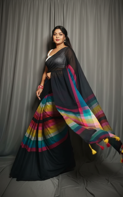 Black bengali khadi cotton saree for women 5