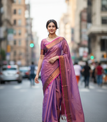 Lavender bengali khadi cotyton saree stylish for women