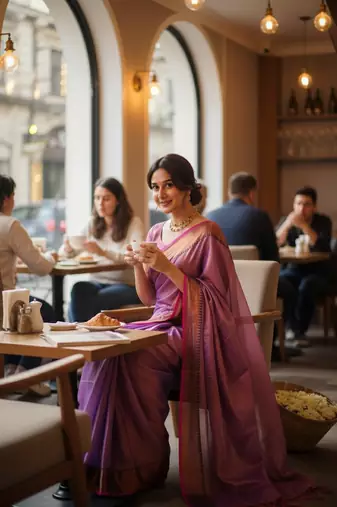 Lavender bengali khadi cotton saree for women