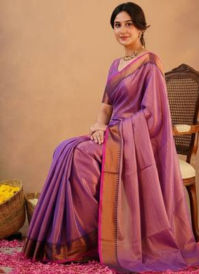 Lavender bengali khadi cotton saree for women 4