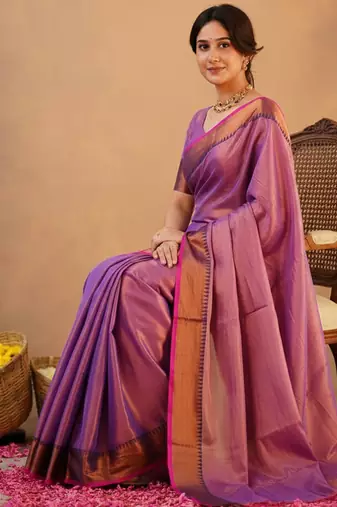 Lavender bengali khadi cotton saree for women