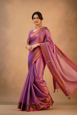 Lavender bengali khadi cotton saree for women 5