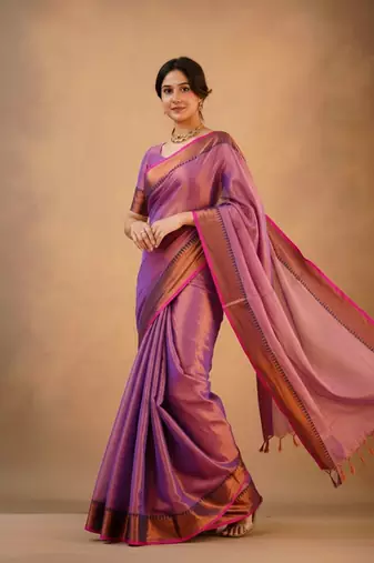 Lavender bengali khadi cotton saree for women