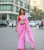 Pink bengali khadi cotyton saree stylish for women