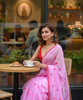 Pink bengali khadi cotton saree for women 2