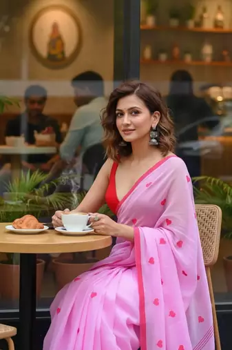 Pink bengali khadi cotton saree for women