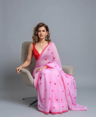 Pink bengali khadi cotton saree for women 3