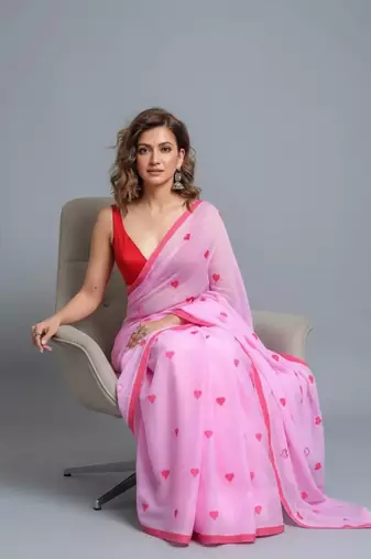 Pink bengali khadi cotton saree for women