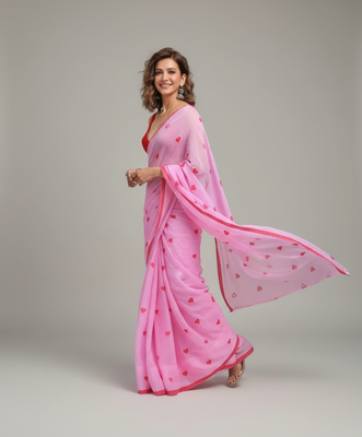 Pink bengali khadi cotton saree for women 4
