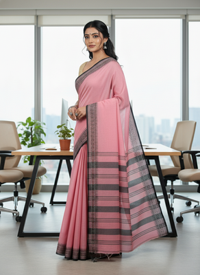Pink bengali khadi cotton saree for women 2