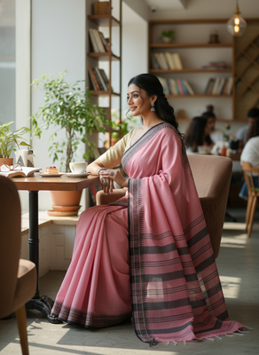 Pink bengali khadi cotton saree for women 3