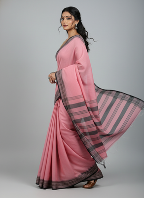Pink bengali khadi cotton saree for women 4