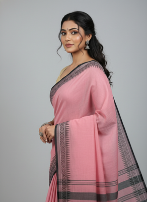 Pink bengali khadi cotton saree for women 5