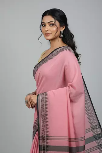 Pink bengali khadi cotton saree for women