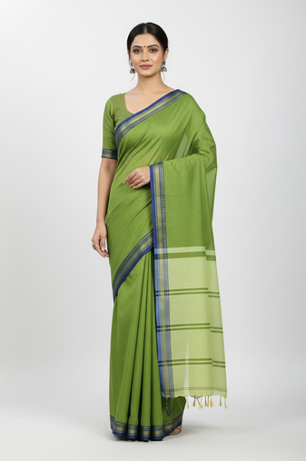 Green bengali khadi cotyton saree stylish for women