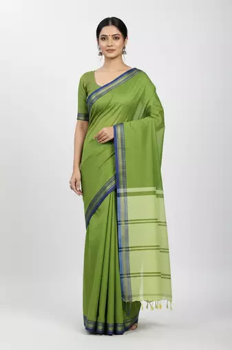 Green bengali khadi cotyton saree stylish for women