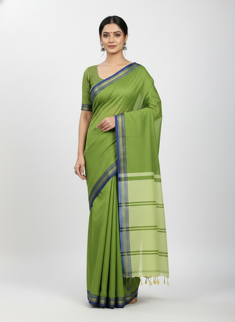 Green bengali khadi cotyton saree stylish for women