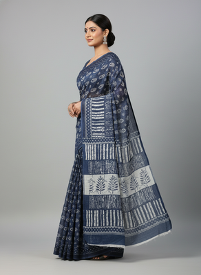 Blue bengali khadi cotton saree for women 1