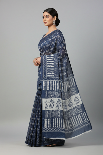 Blue bengali khadi cotyton saree stylish for women
