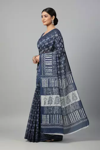 Blue bengali khadi cotyton saree stylish for women