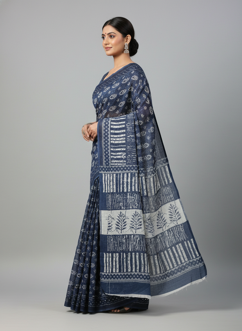 Blue bengali khadi cotyton saree stylish for women