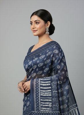 Blue bengali khadi cotton saree for women 4