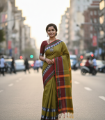 Green bengali khadi cotyton saree stylish for women