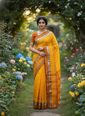 Yellow bengali khadi cotton saree for women 1