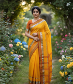 Yellow bengali khadi cotyton saree stylish for women