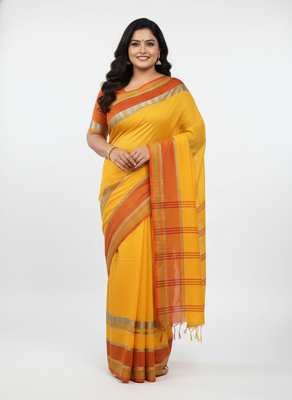 Yellow bengali khadi cotton saree for women 2
