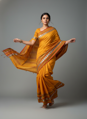 Yellow bengali khadi cotton saree for women 4