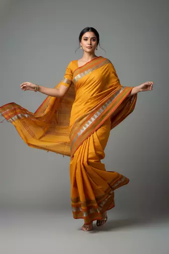 Yellow bengali khadi cotton saree for women