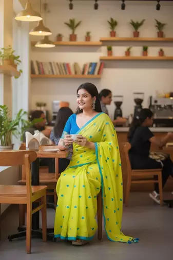 Yellow bengali khadi cotton saree for women