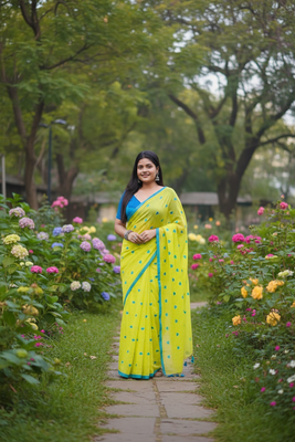 Yellow bengali khadi cotton saree for women 3