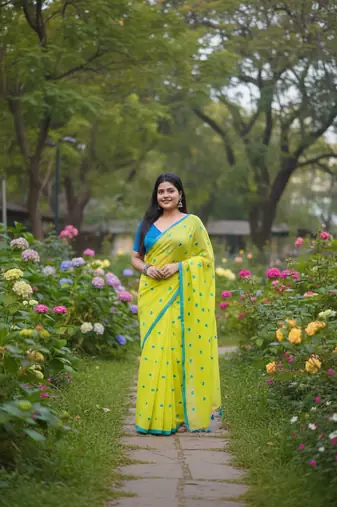 Yellow bengali khadi cotton saree for women
