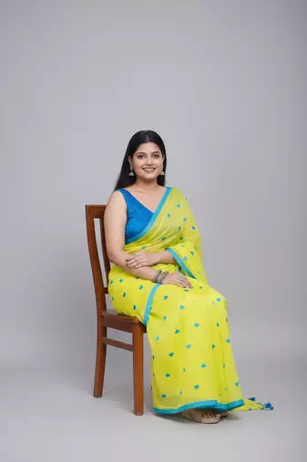 Yellow bengali khadi cotton saree for women