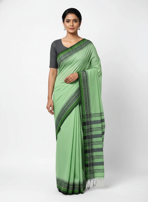 Green bengali khadi cotton saree for women 1