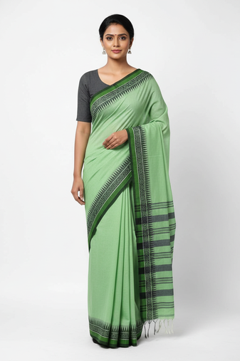 Green bengali khadi cotyton saree stylish for women