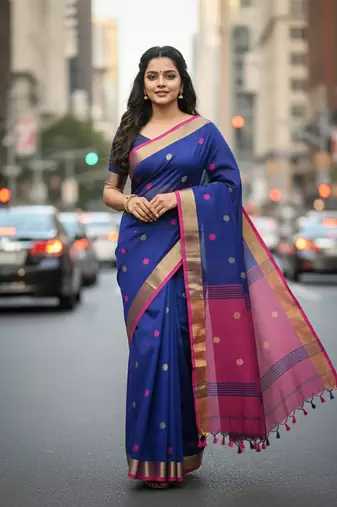 Blue bengali khadi cotyton saree stylish for women