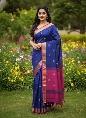 Blue bengali khadi cotton saree for women 3