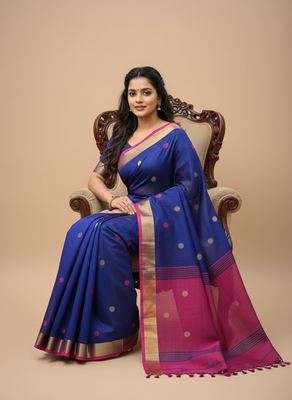 Blue bengali khadi cotton saree for women 4